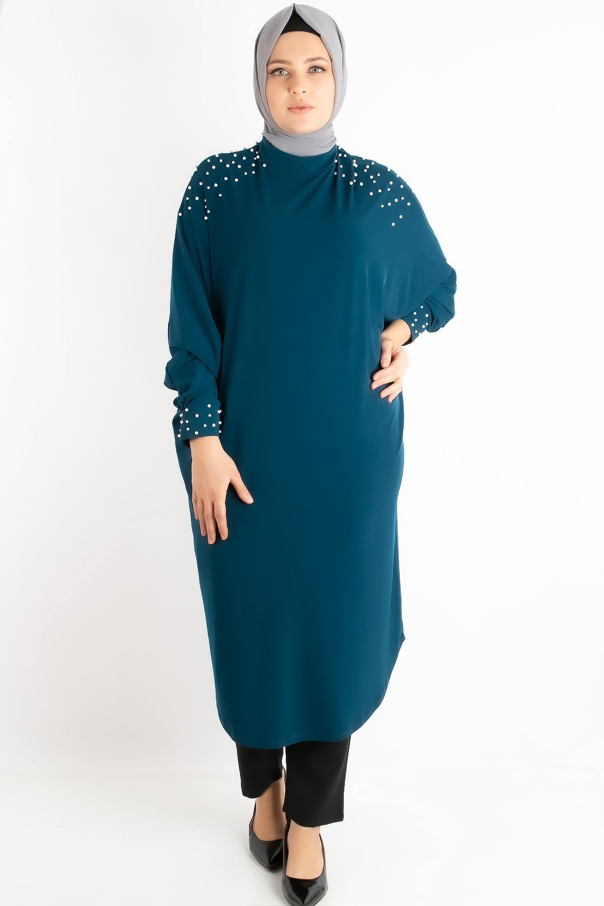 Tunic - Crepe - Unlined - Crew Neck - Petrol - FHM742FHM742-PETROLFahima