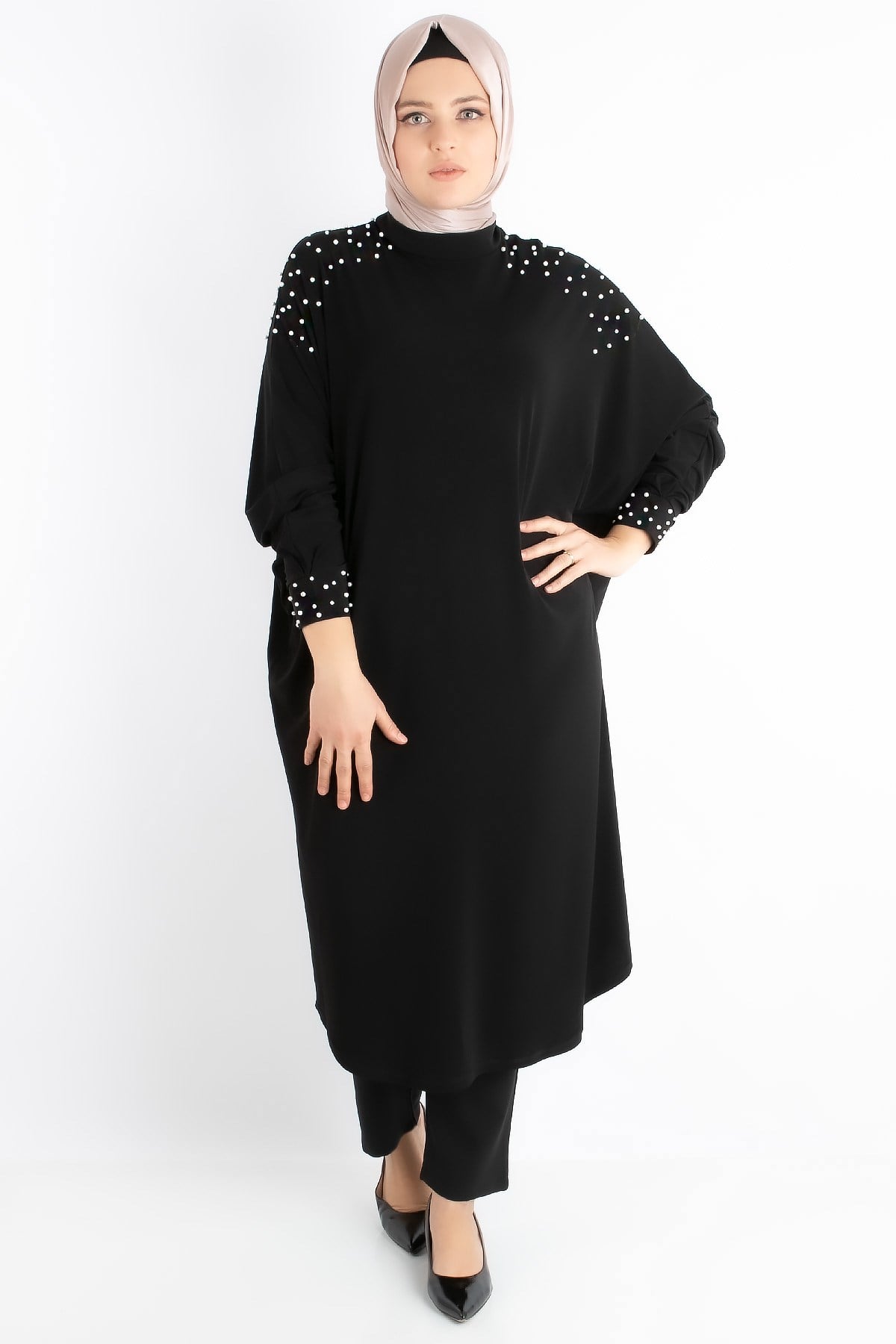 Tunic - Crepe - Unlined - Crew Neck - Black - FHM742FHM742-SİYAHFahima