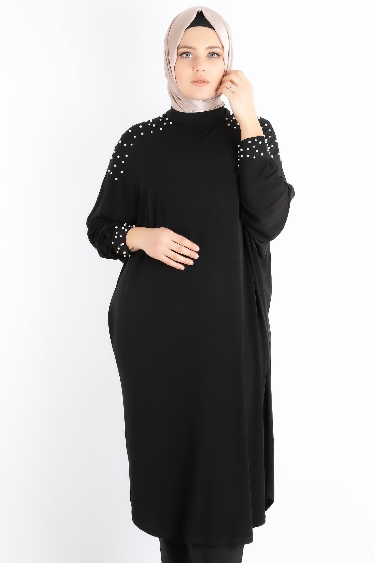Tunic - Crepe - Unlined - Crew Neck - Black - FHM742FHM742-SİYAHFahima