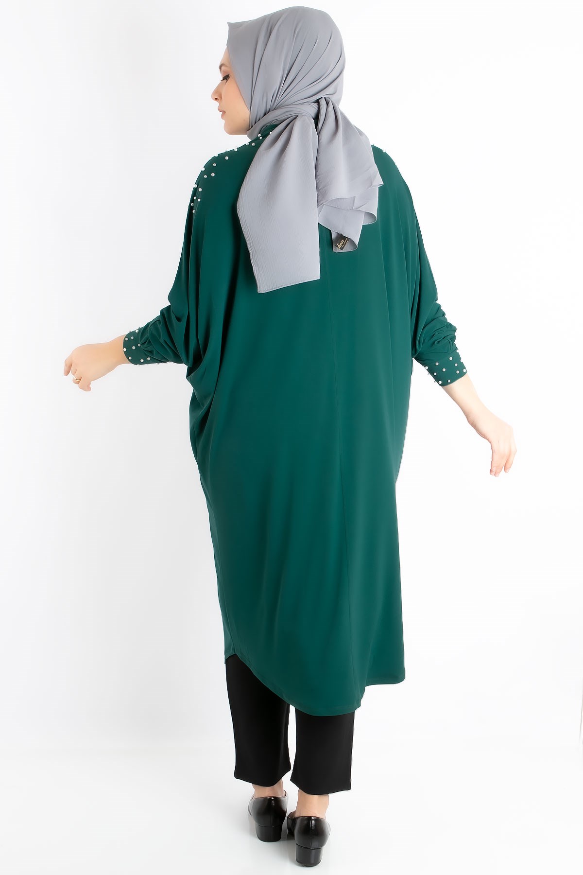 Tunic - Crepe - Unlined - Crew Neck - Emerald Green - FHM742FHM742-ZÜMRÜTFahima