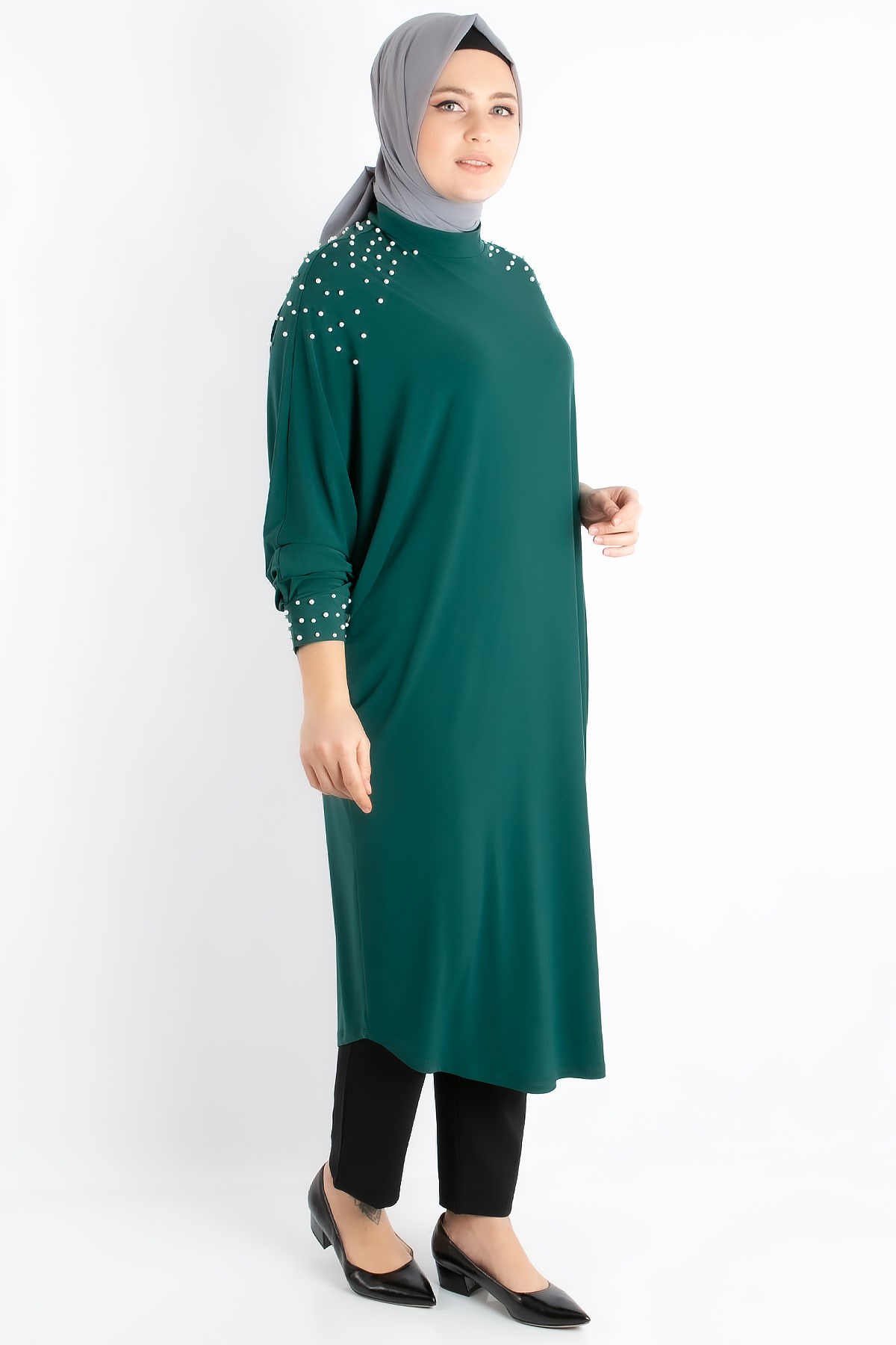 Tunic - Crepe - Unlined - Crew Neck - Emerald Green - FHM742FHM742-ZÜMRÜTFahima