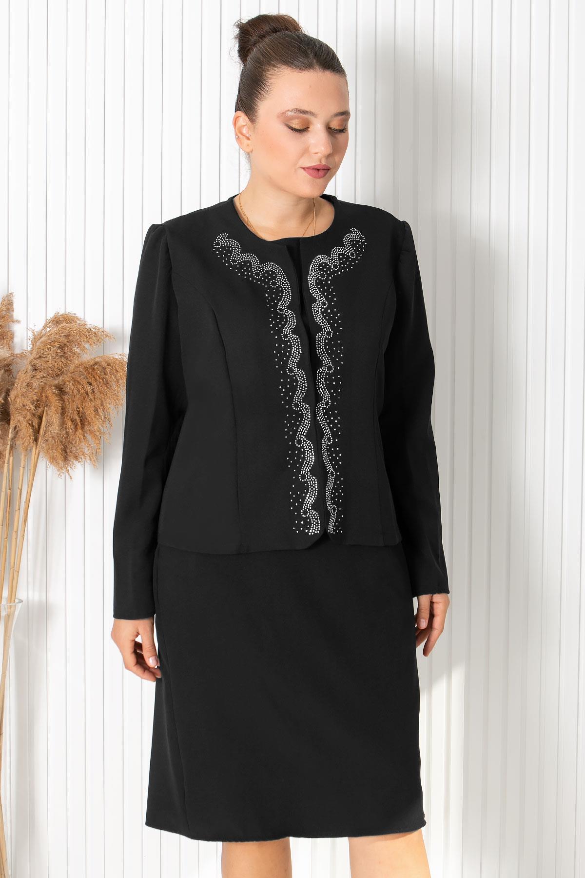 Plus Size - Steinjacke - Anzug - Schwarz - FHM760FHM760-SİYAHModaviki