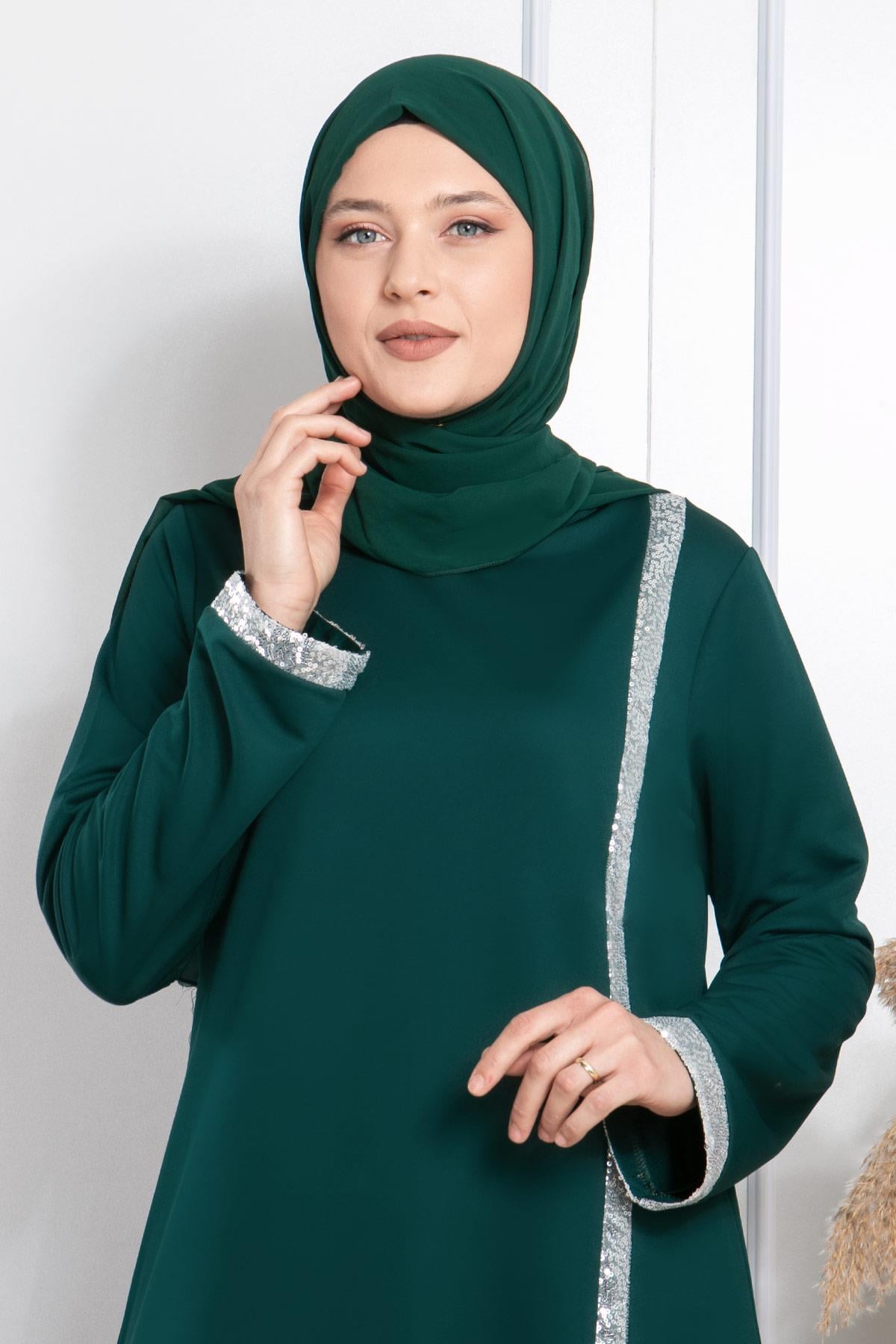 Sequin Striped Dress Petrol FHM808FHM808-PETROLFahima