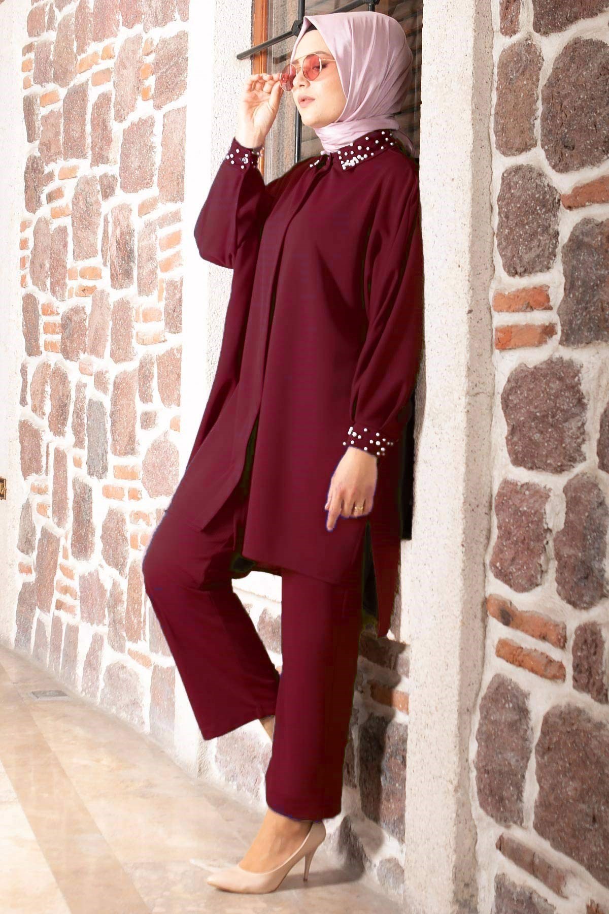 İNCİ DETAYLI TAKIMFHM810-MÜRDÜMFahima