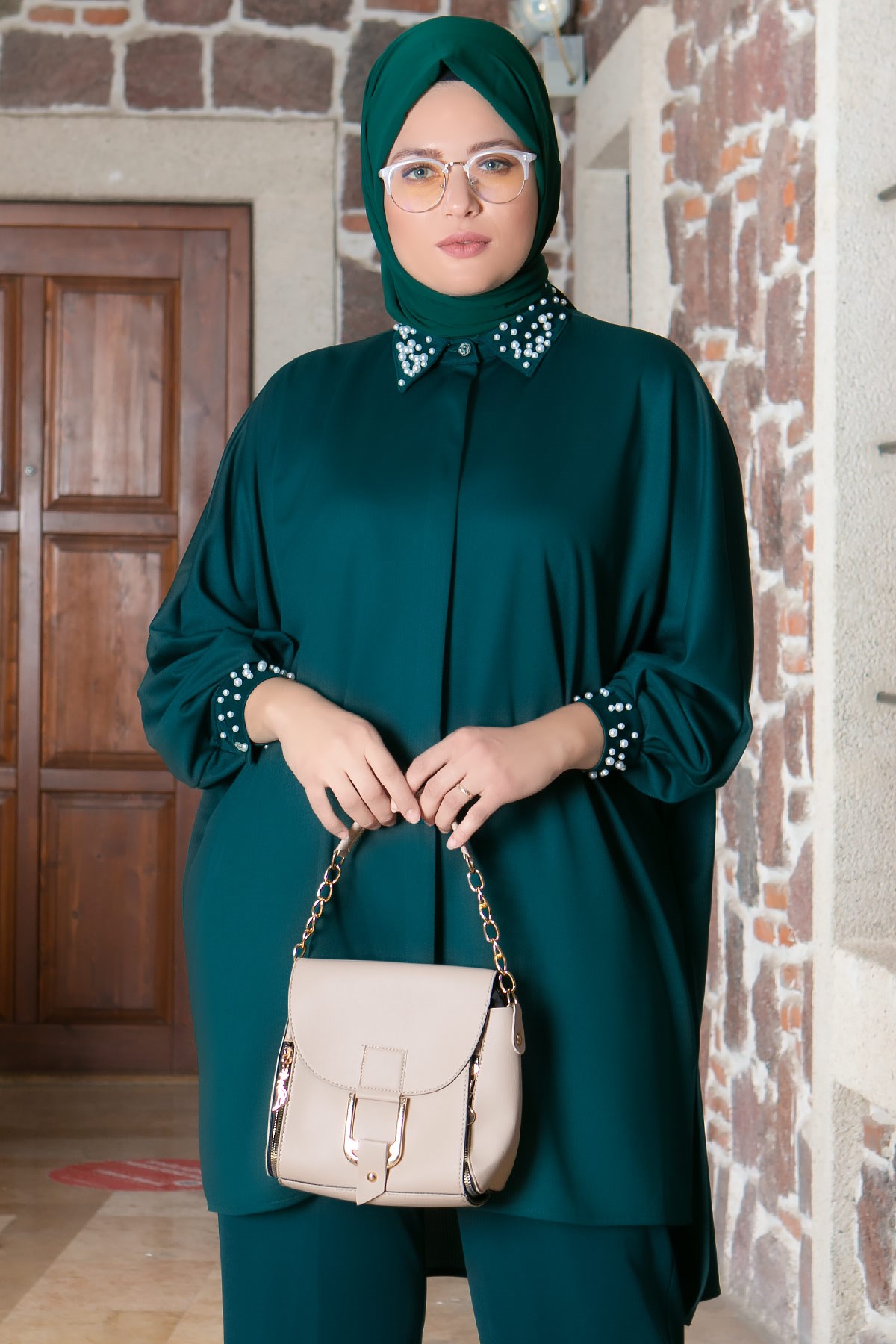 Pearl Detailed Suit Emerald FHM810FHM810-ZÜMRÜTFahima