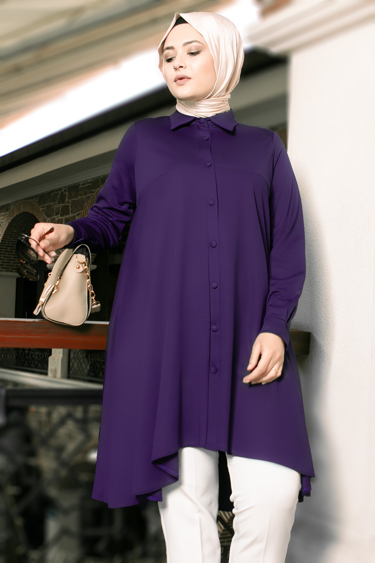 Button Detailed Tunic Purple FHM812FHM812-MORFahima