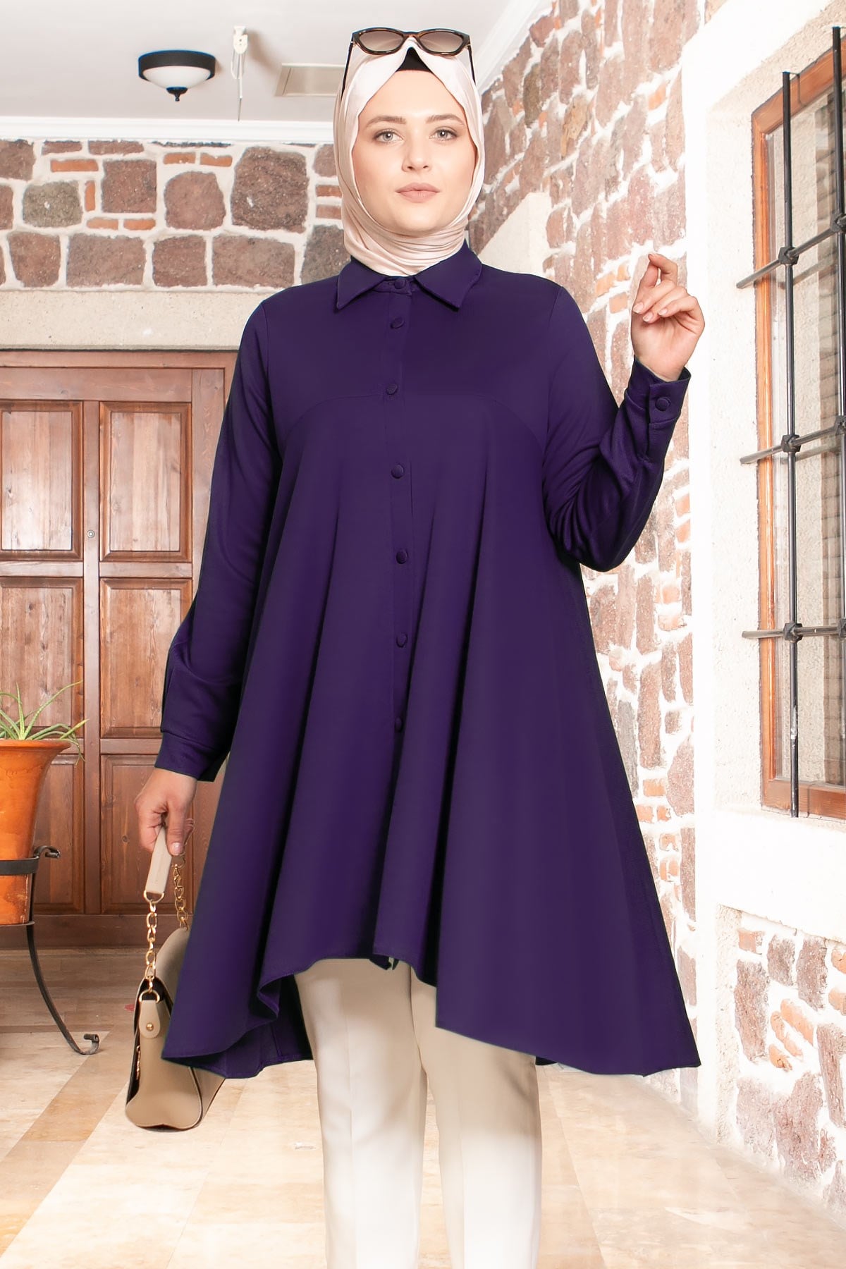 Button Detailed Tunic Purple FHM812FHM812-MORFahima