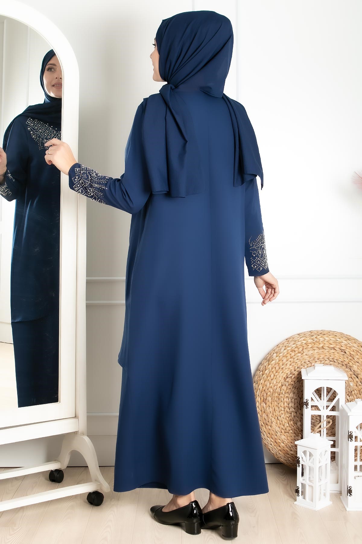Stone Embroidered Detailed Evening Dress Dark Blue FHM818FHM818-LACİVERTFahima
