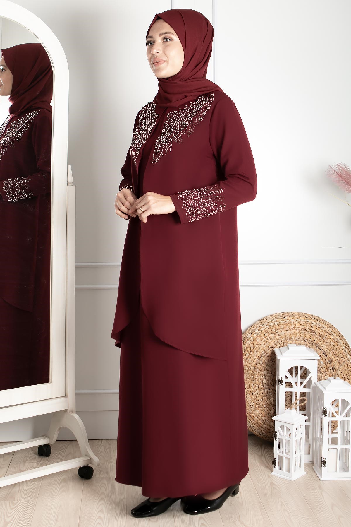 Taş İşleme Detaylı Abiye Mürdüm FHM818FHM818-MÜRDÜMFahima