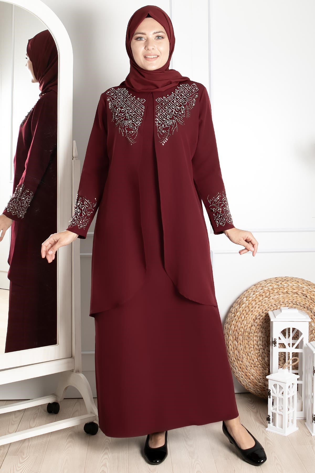 Taş İşleme Detaylı Abiye Mürdüm FHM818FHM818-MÜRDÜMFahima