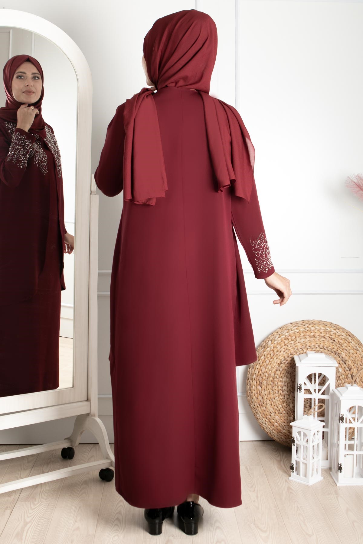 Taş İşleme Detaylı Abiye Mürdüm FHM818FHM818-MÜRDÜMFahima