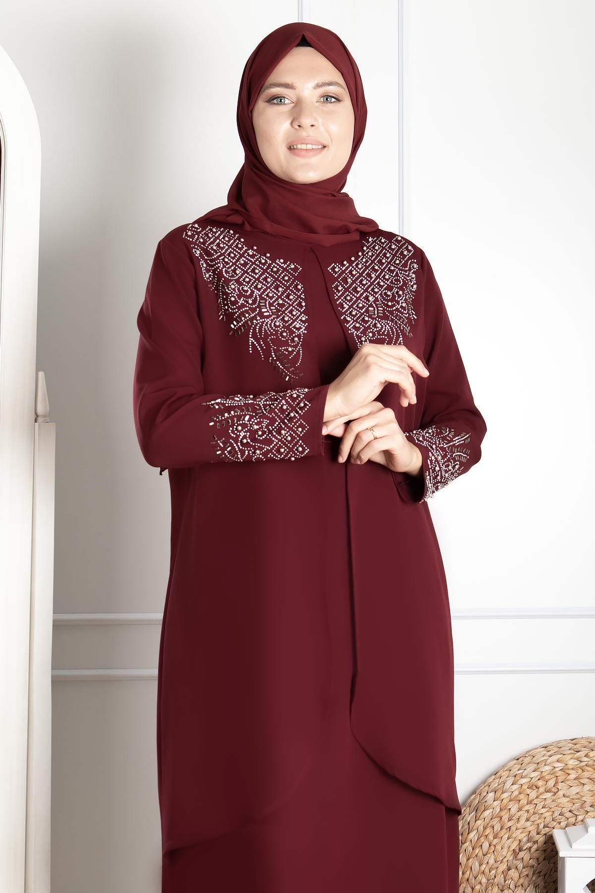 Taş İşleme Detaylı Abiye Mürdüm FHM818FHM818-MÜRDÜMFahima