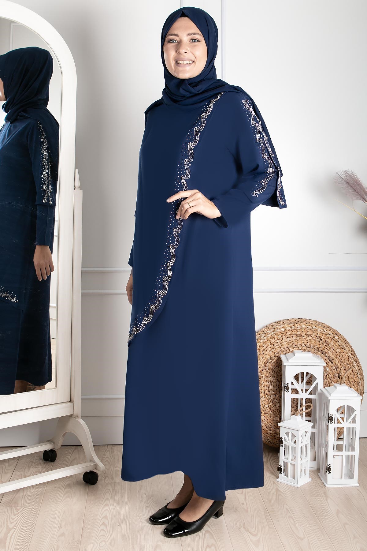 Stone Print Detailed Evening Dress Navy blue FHM824FHM824-LACİVERTFahima