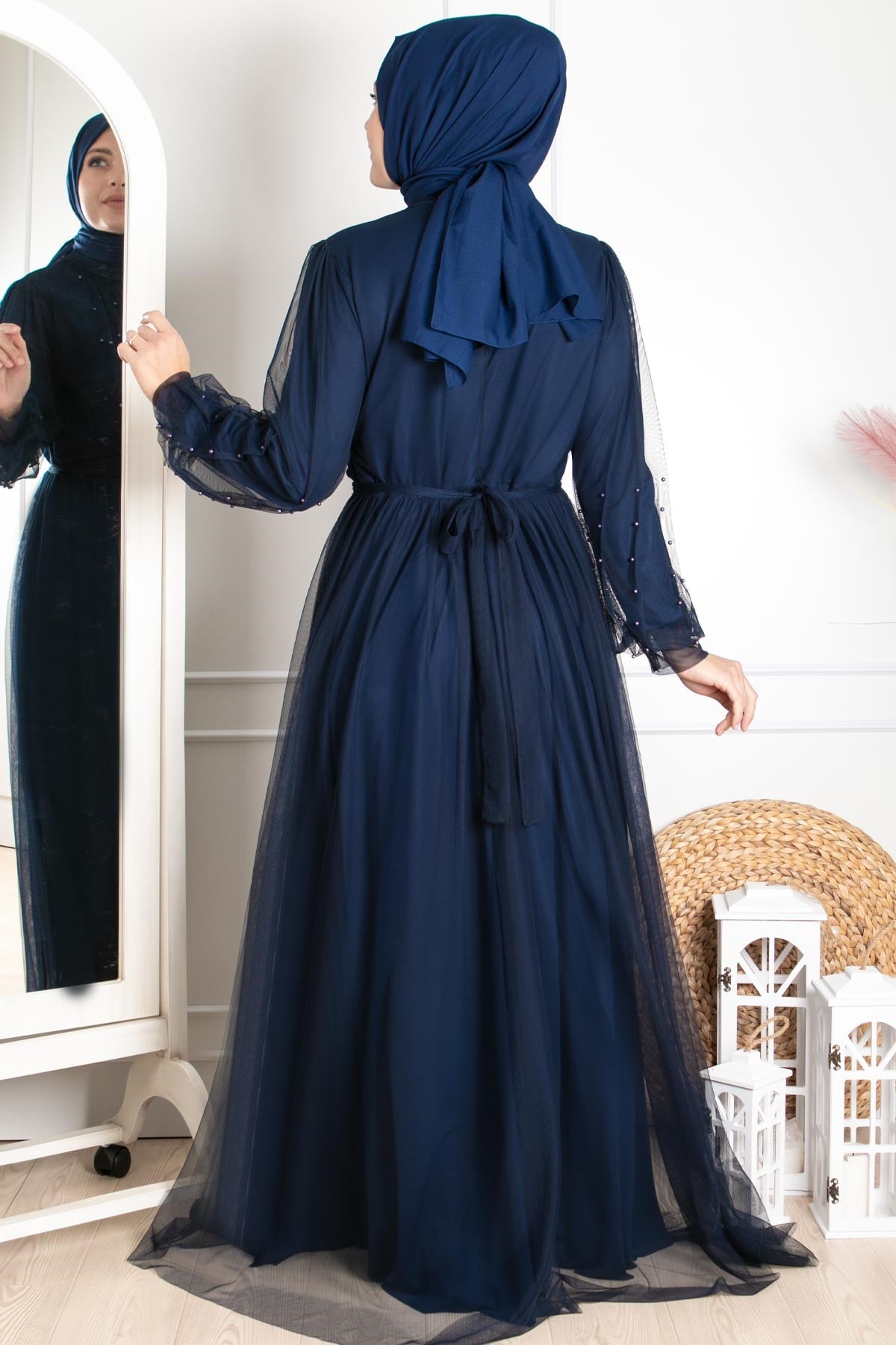 LAVİN İNCİ TAŞ DETAYLI TÜL ABİYEFHM846-LACİVERTFahima