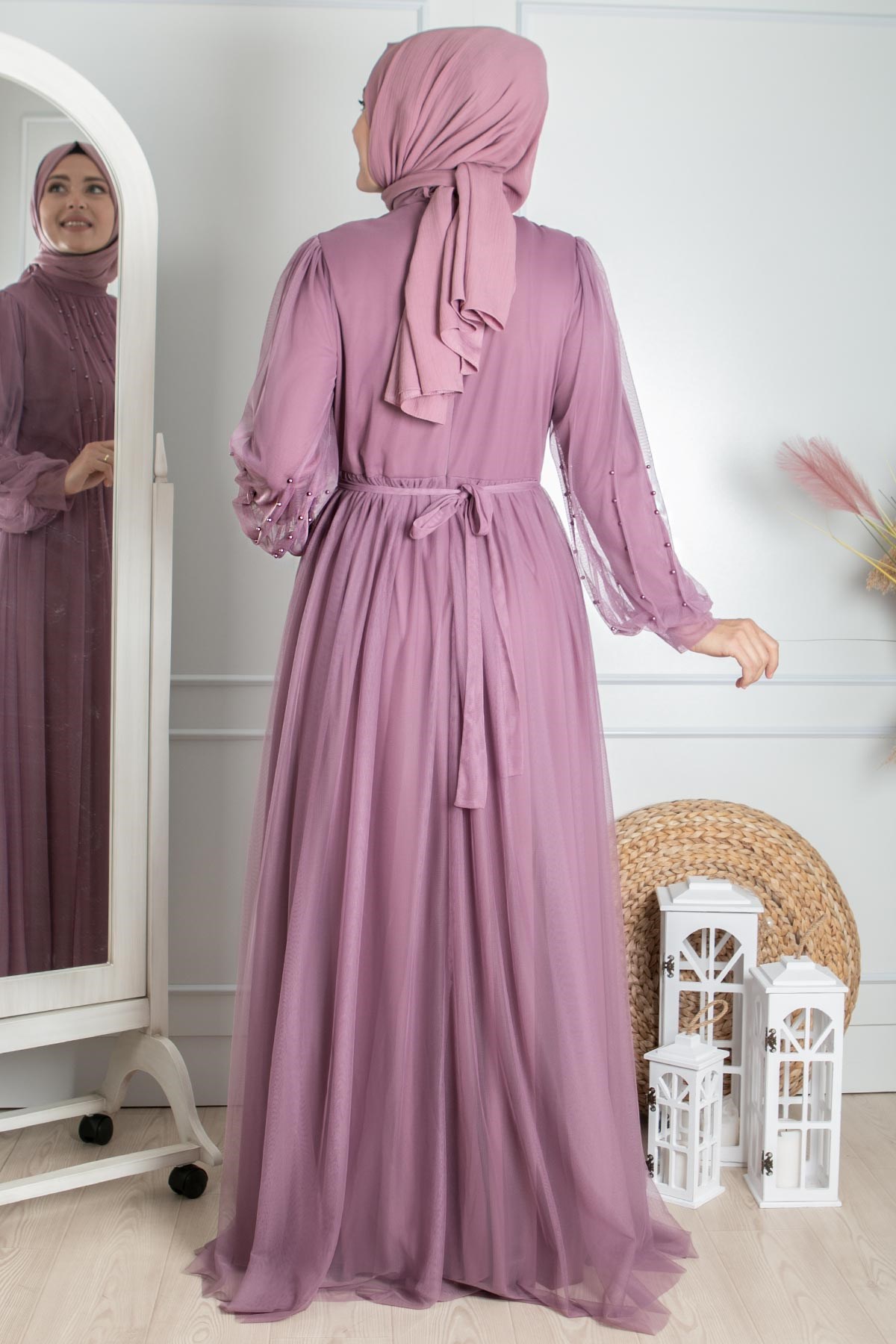 LAVİN İNCİ TAŞ DETAYLI TÜL ABİYEFHM846-LİLAFahima