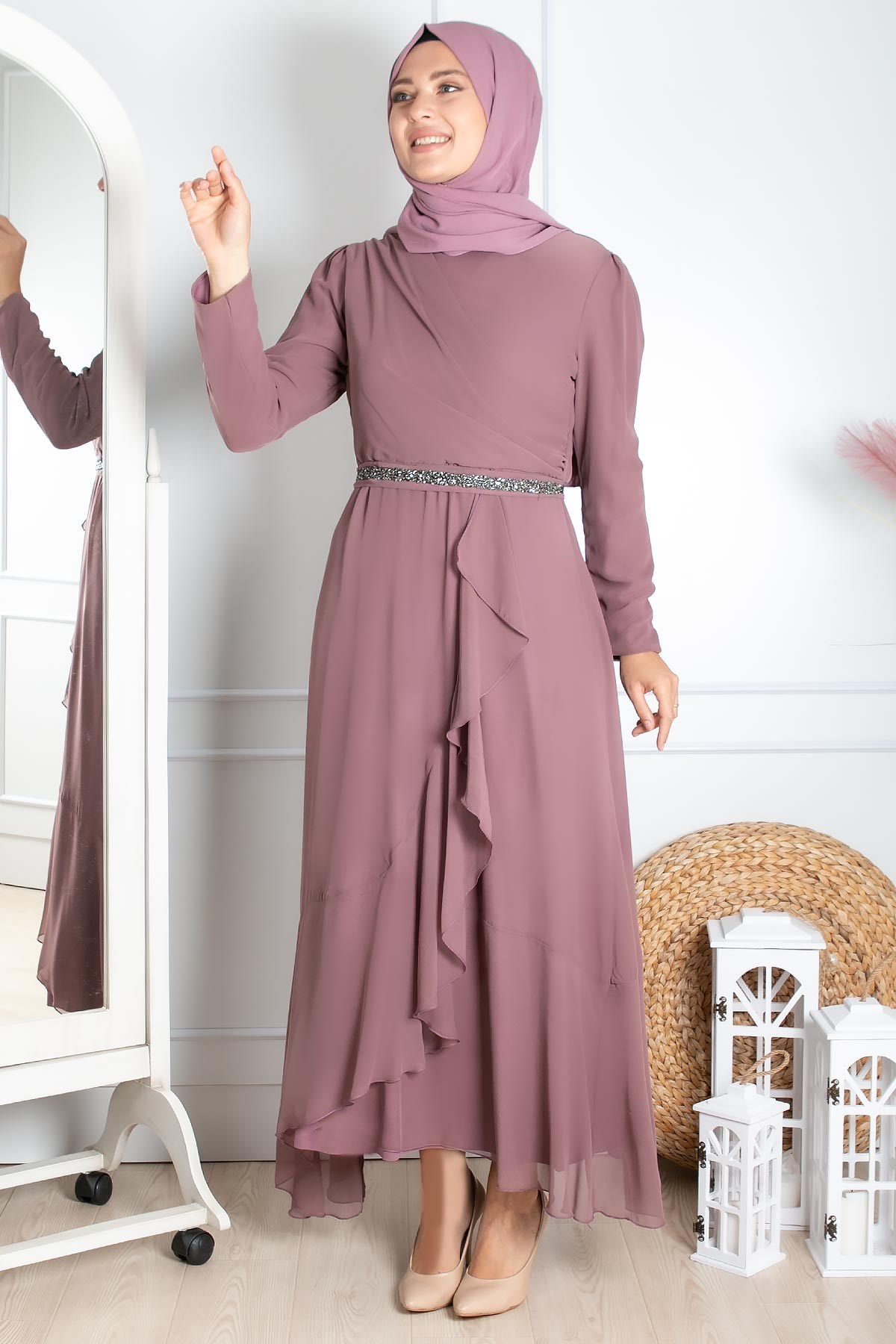Fırfır Detaylı Tesettür Abiye Lila FHM850FHM850-LİLAFahima