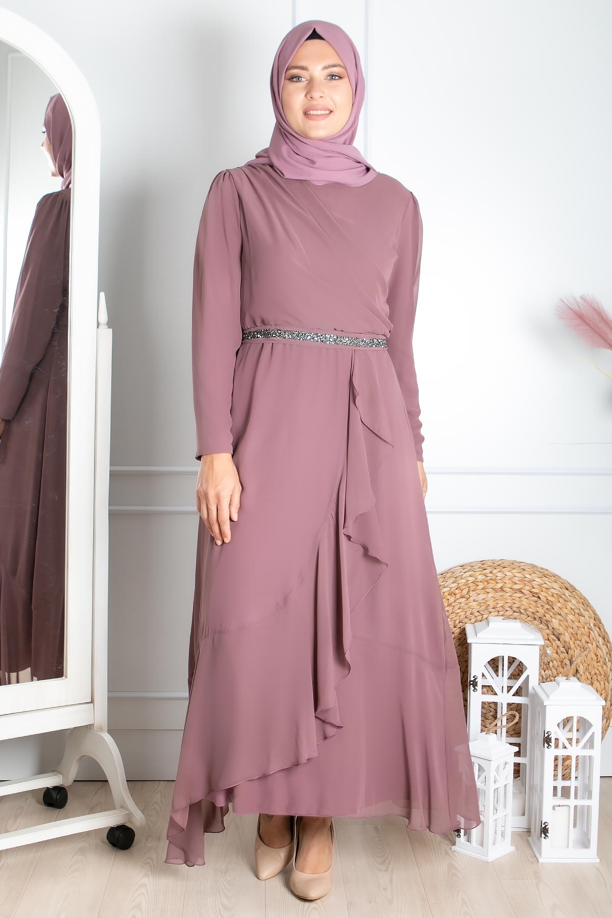 Fırfır Detaylı Tesettür Abiye Lila FHM850FHM850-LİLAFahima