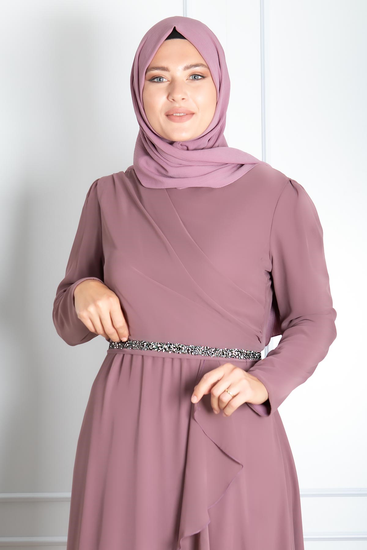 Fırfır Detaylı Tesettür Abiye Lila FHM850FHM850-LİLAFahima