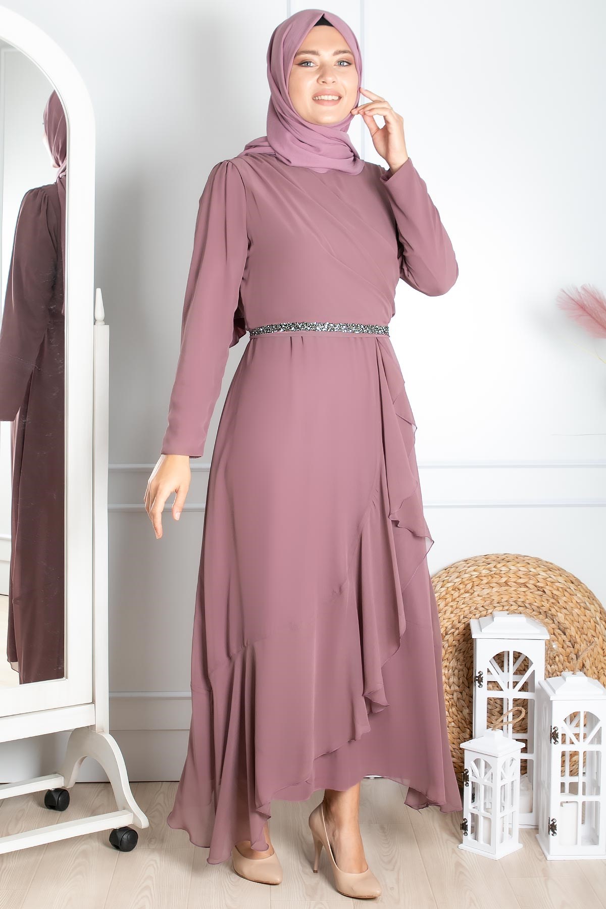 Fırfır Detaylı Tesettür Abiye Lila FHM850FHM850-LİLAFahima