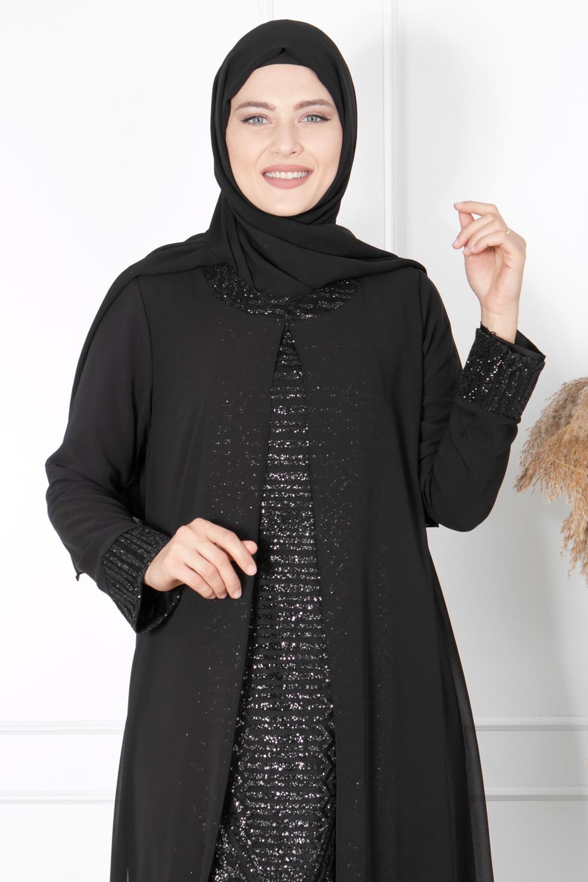 Sim Detaylı Desenli Abiye Siyah FHM852FHM852-SİYAHFahima