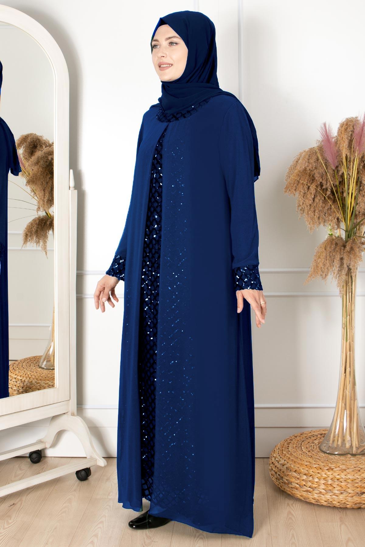 PELERİNLİ PAYET DETAYLI ABİYE FHM854-LACİVERTFahima