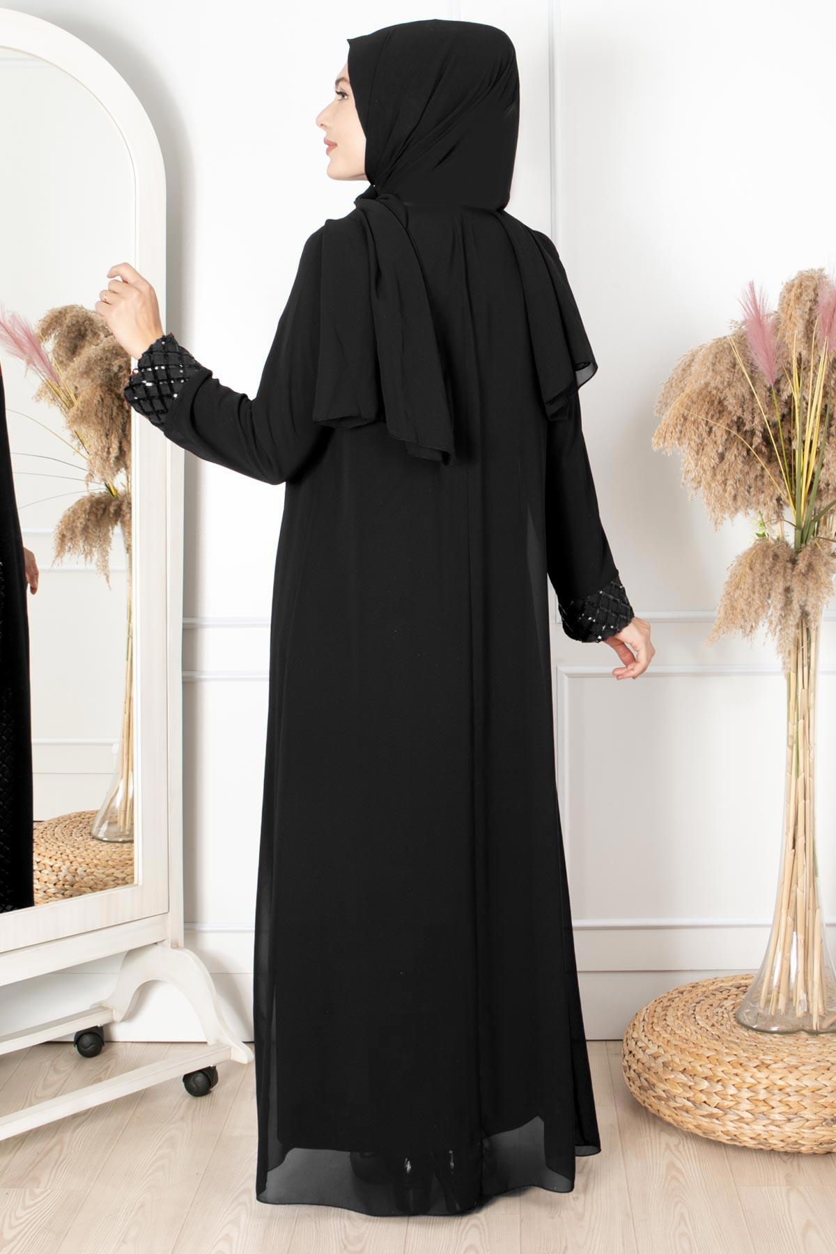 PELERİNLİ PAYET DETAYLI ABİYE FHM854-SİYAHFahima