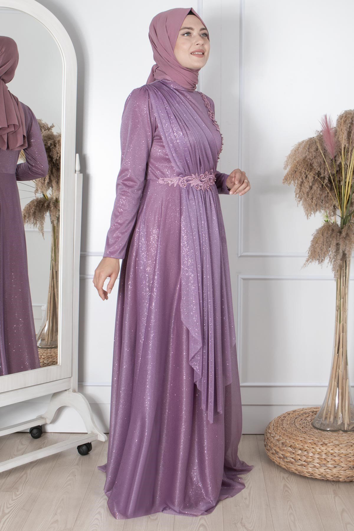 Güpür Detaylı Simli AbiyeFHM862-LİLAFahima