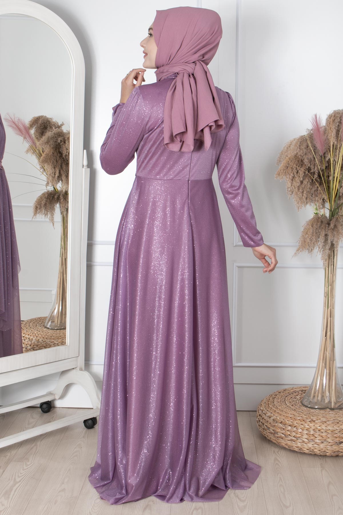 Güpür Detaylı Simli AbiyeFHM862-LİLAFahima