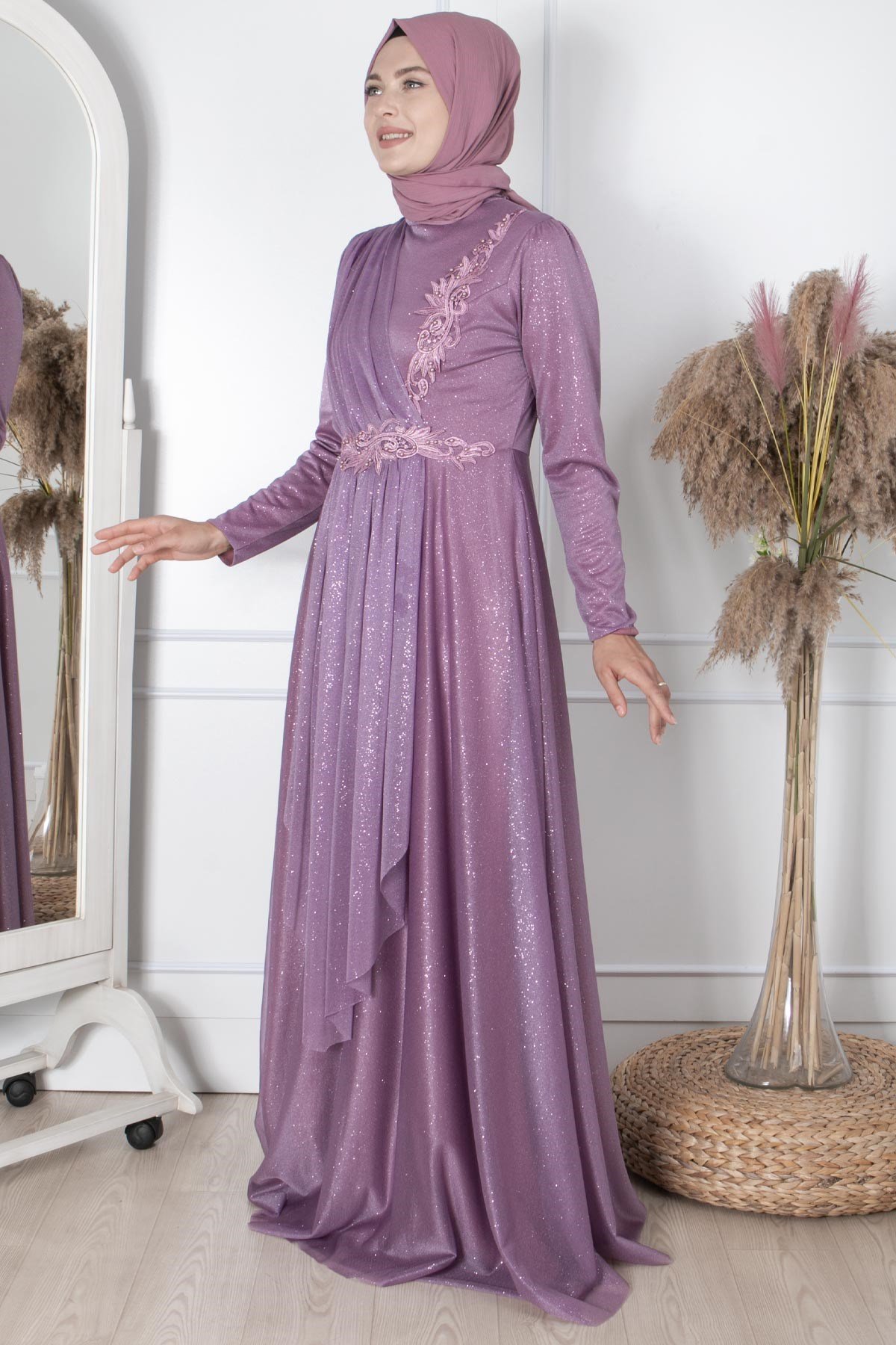 Güpür Detaylı Simli AbiyeFHM862-LİLAFahima