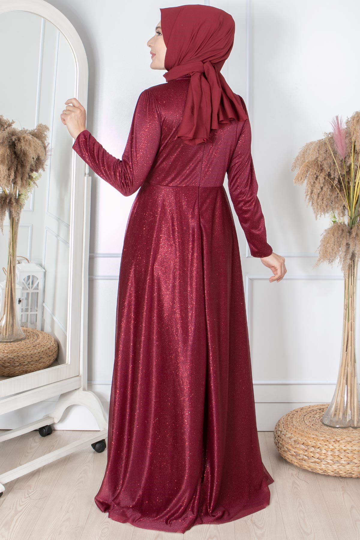 Güpür Detaylı Simli Abiye Mürdüm FHM862FHM862-MÜRDÜMFahima