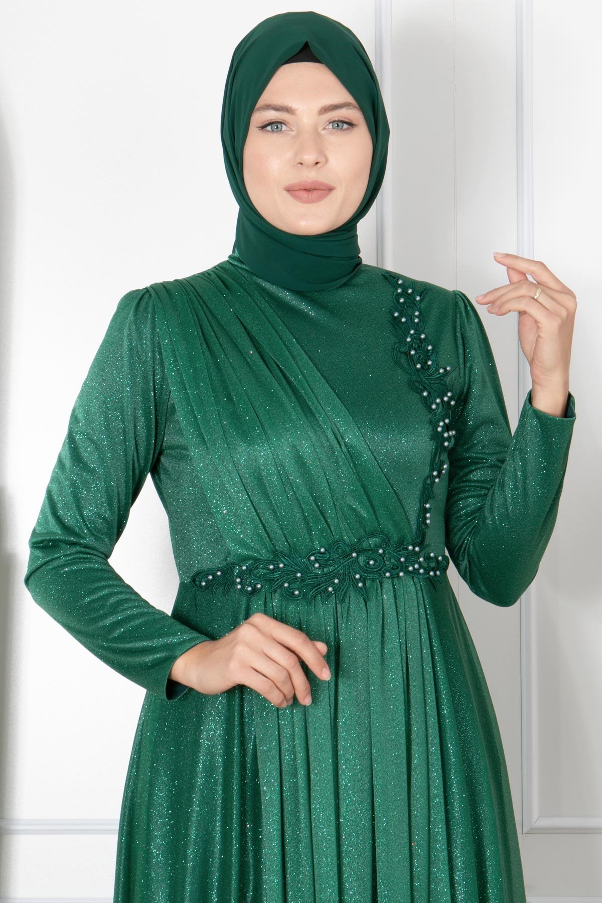 Güpür Detaylı Simli Abiye Zümrüt FHM862FHM862-ZÜMRÜTFahima