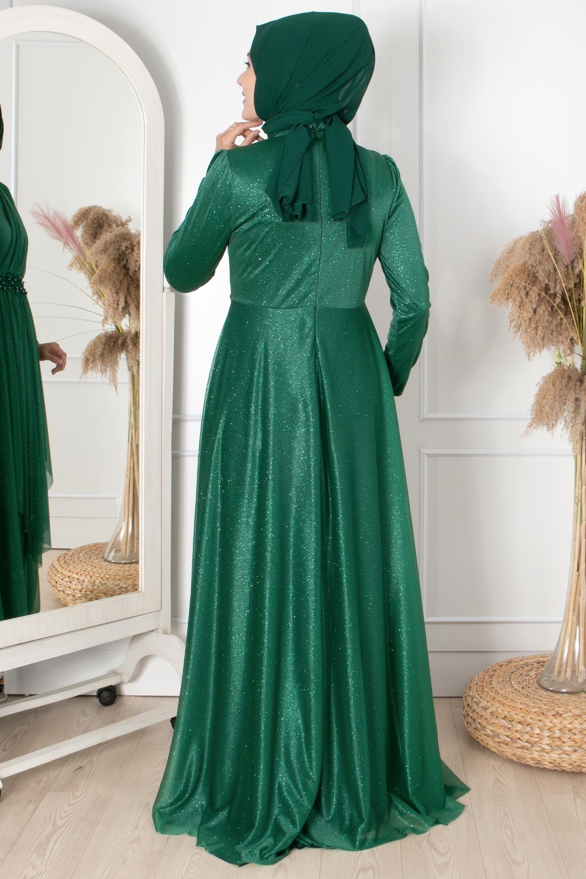 Güpür Detaylı Simli Abiye Zümrüt FHM862FHM862-ZÜMRÜTFahima