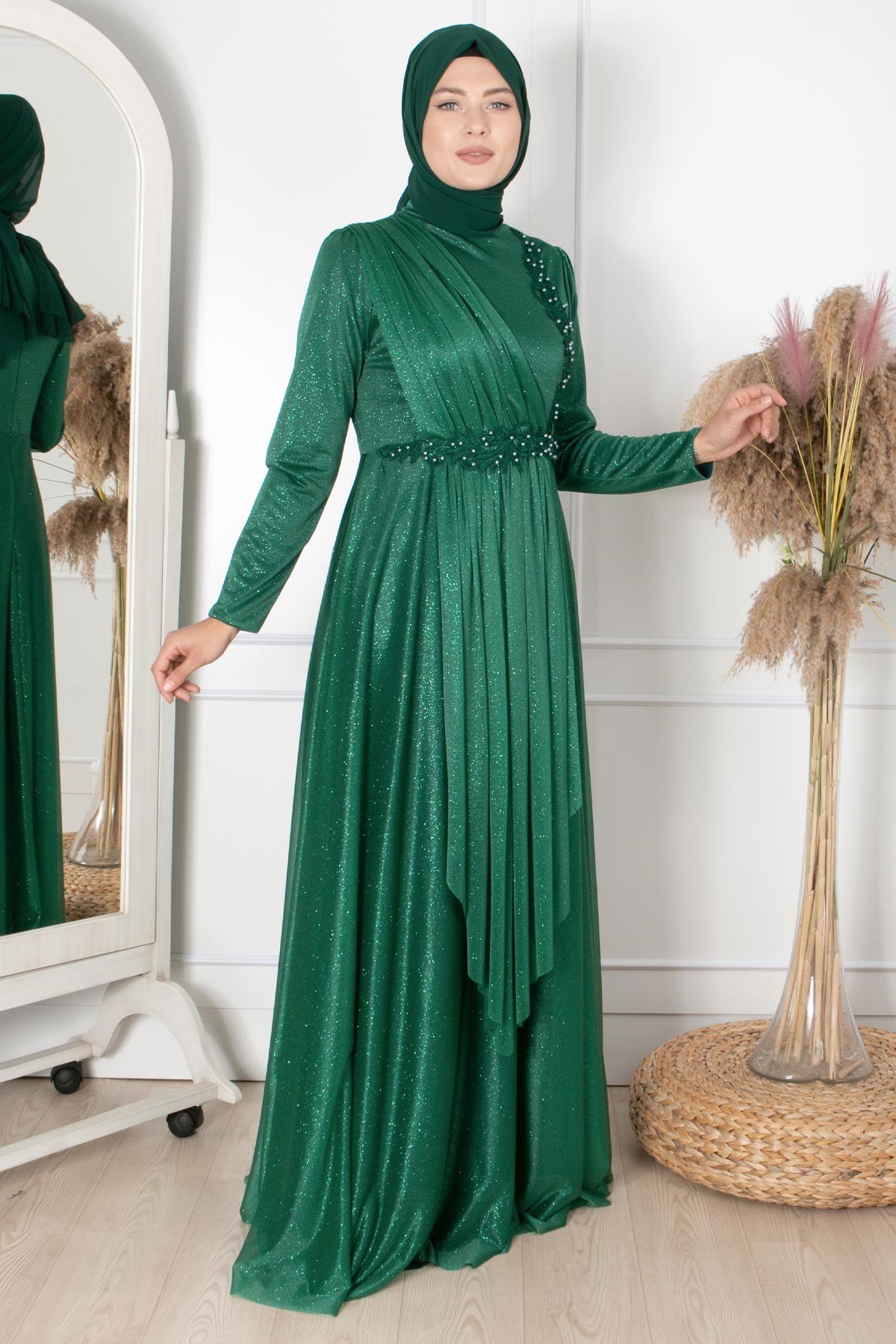 Güpür Detaylı Simli Abiye Zümrüt FHM862FHM862-ZÜMRÜTFahima