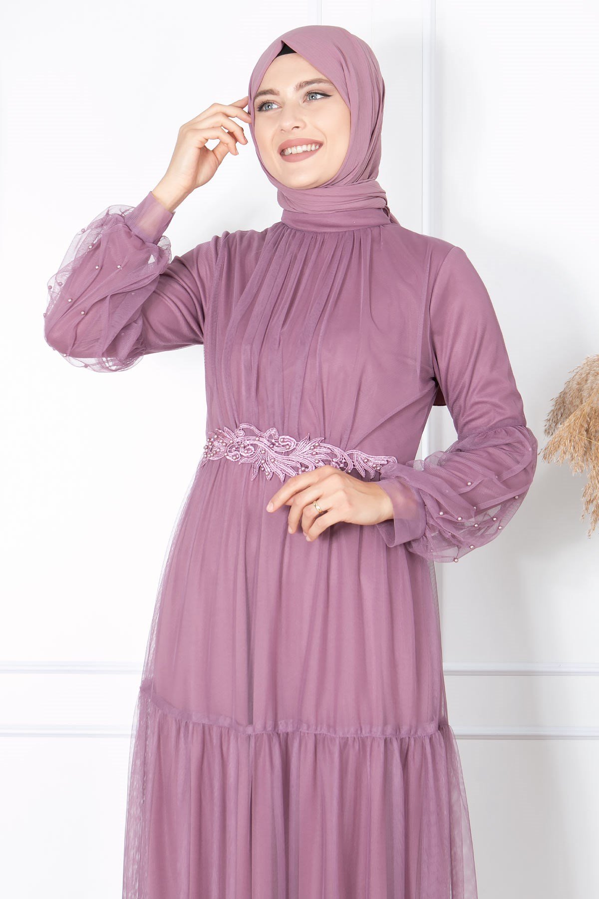 FIRFIR GÜPÜR İŞLEMELİ TÜL ABİYEFHM864-LİLAFahima