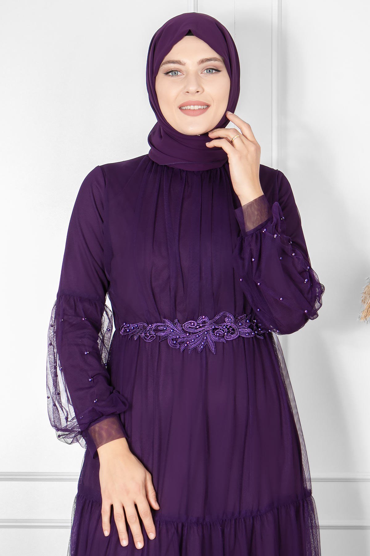 FIRFIR GÜPÜR İŞLEMELİ TÜL ABİYEFHM864-MORFahima