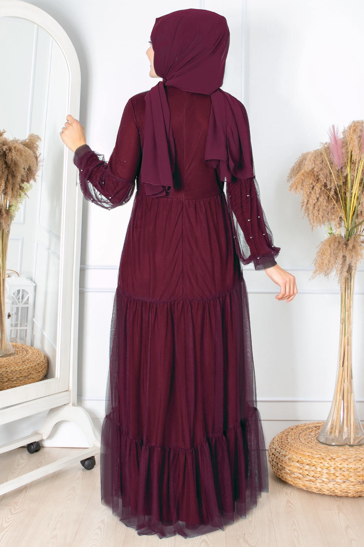 FIRFIR GÜPÜR İŞLEMELİ TÜL ABİYEFHM864-MÜRDÜMFahima