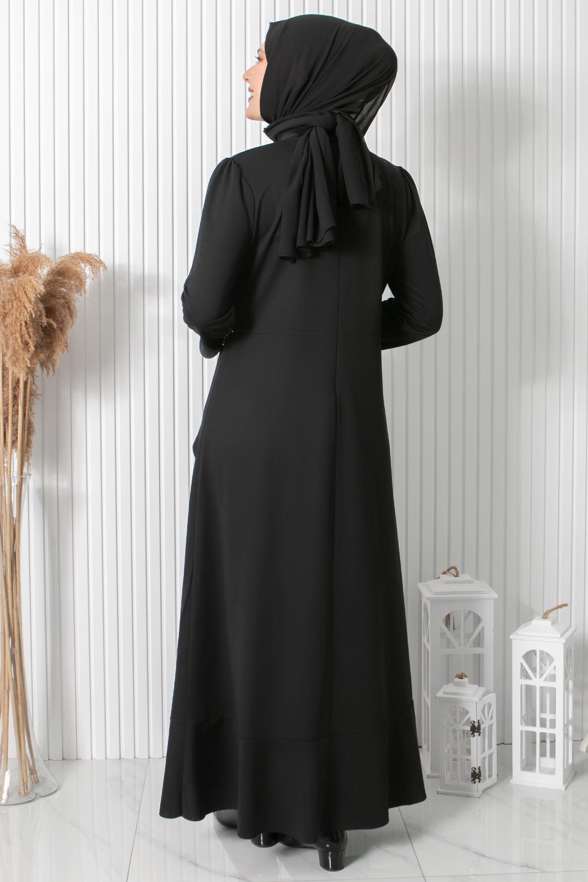 Fırfırlı Taş İşleme Detaylı Elbise Siyah FHM874FHM874-SİYAHFahima