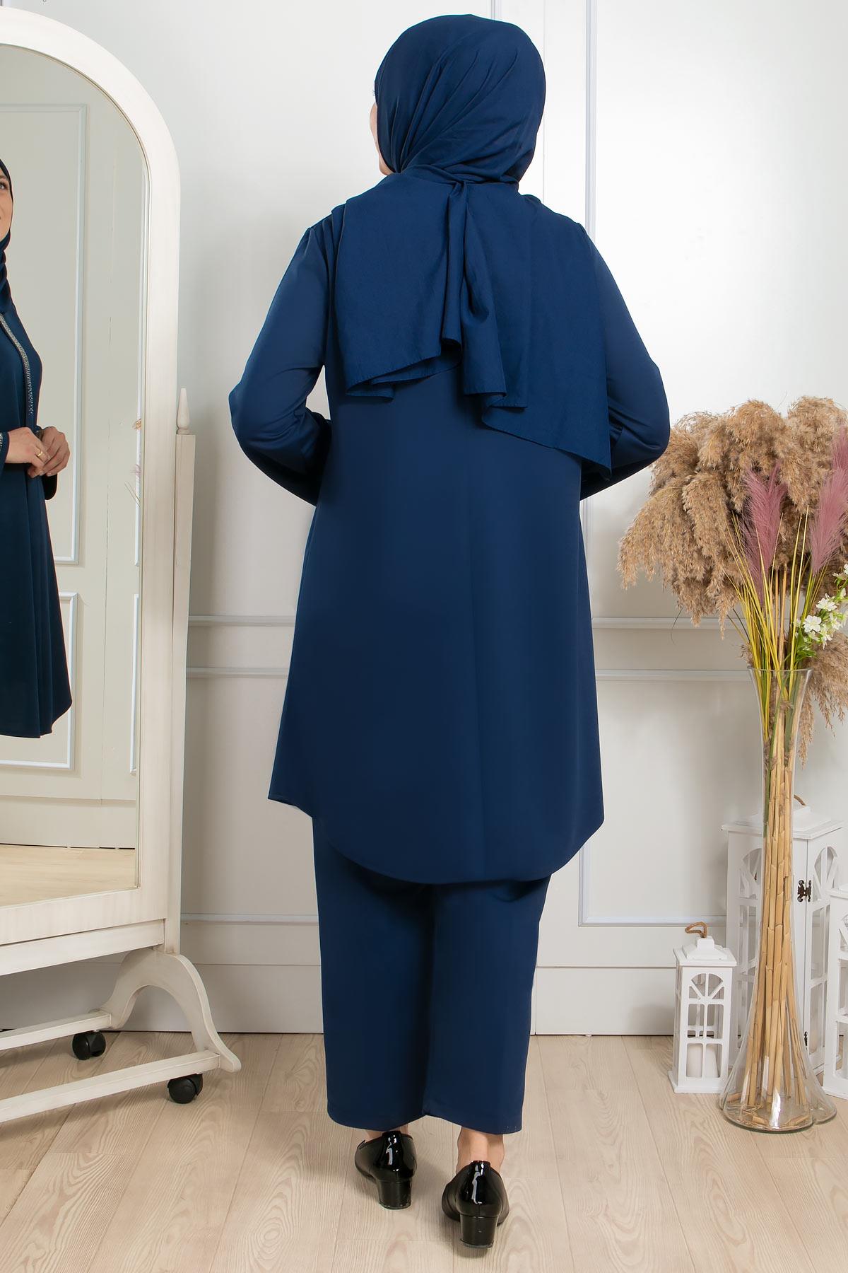 TAŞ BASKI DETAYLI İKİLİ TAKIMFHM876-LACİVERTFahima