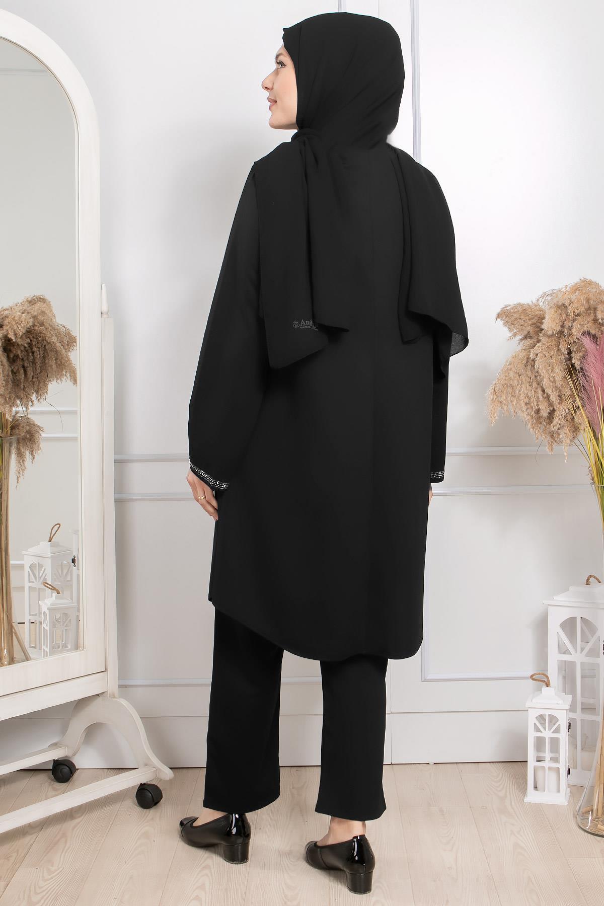 Stone Print Detailed Double Suit Black FHM876FHM876-SİYAHFahima