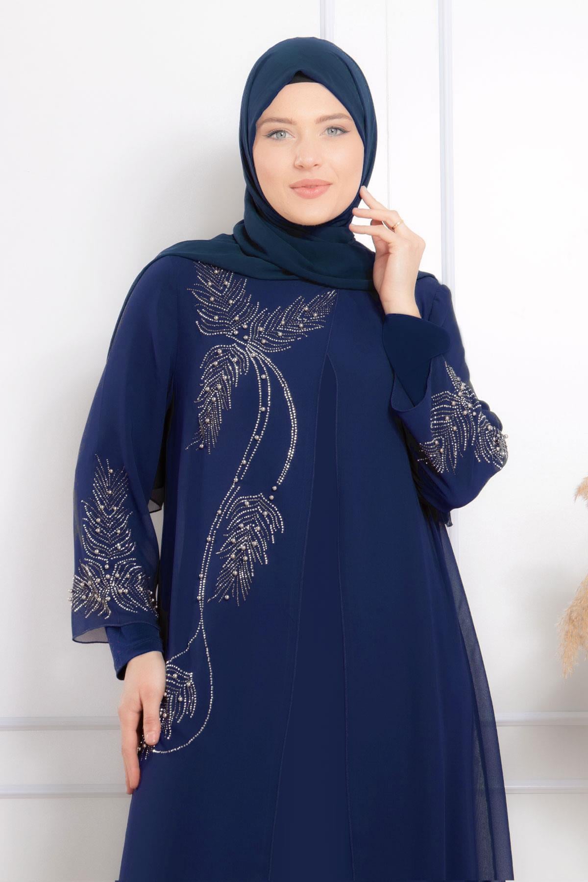 YAPRAK ABİYEFHM882-LACİVERTFahima