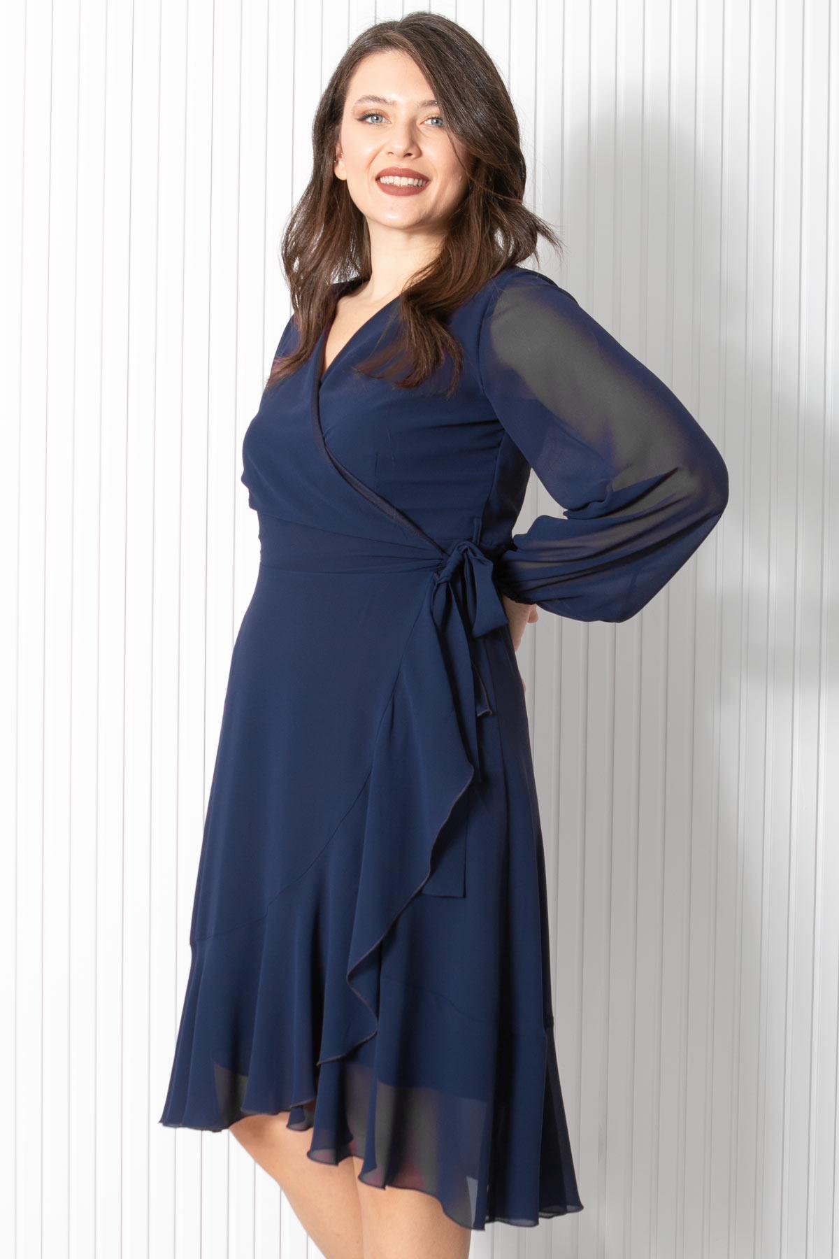 Fırfırlı Şifon Abiye Elbise Lacivert FHM914FHM914-LACİVERTFahima