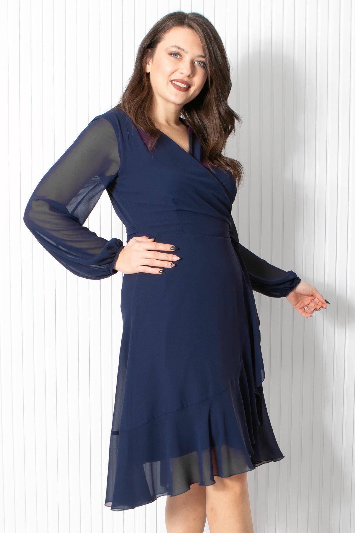 Fırfırlı Şifon Abiye Elbise Lacivert FHM914FHM914-LACİVERTFahima