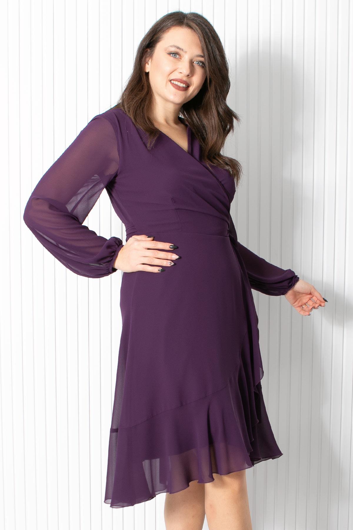 Fırfırlı Şifon Abiye Elbise Mor FHM914FHM914-MORFahima