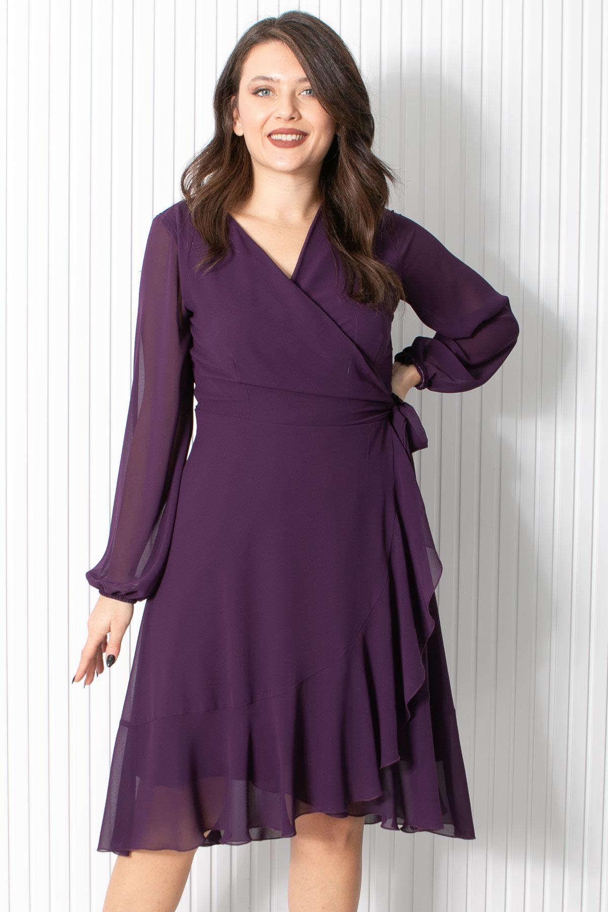 Fırfırlı Şifon Abiye Elbise Mor FHM914FHM914-MORFahima