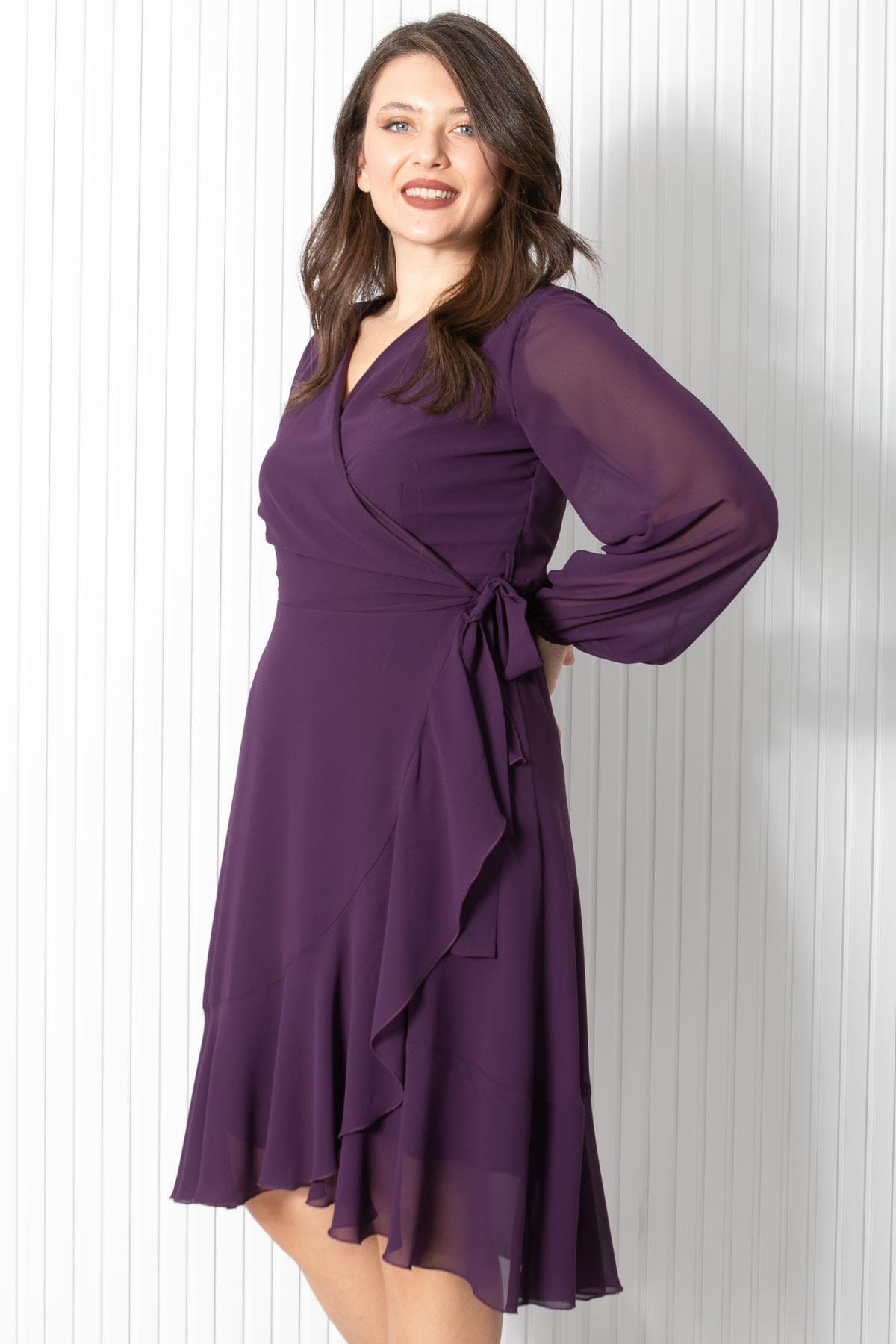 Fırfırlı Şifon Abiye Elbise Mor FHM914FHM914-MORFahima