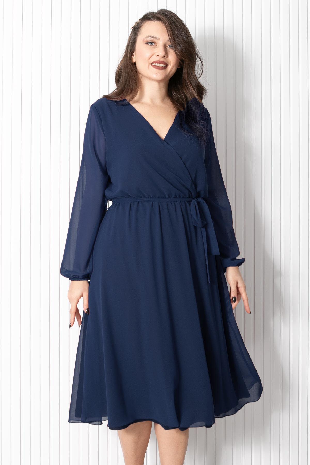 Kemer Detaylı Şifon Abiye Elbise Lacivert FHM916FHM916-LACİVERTFahima