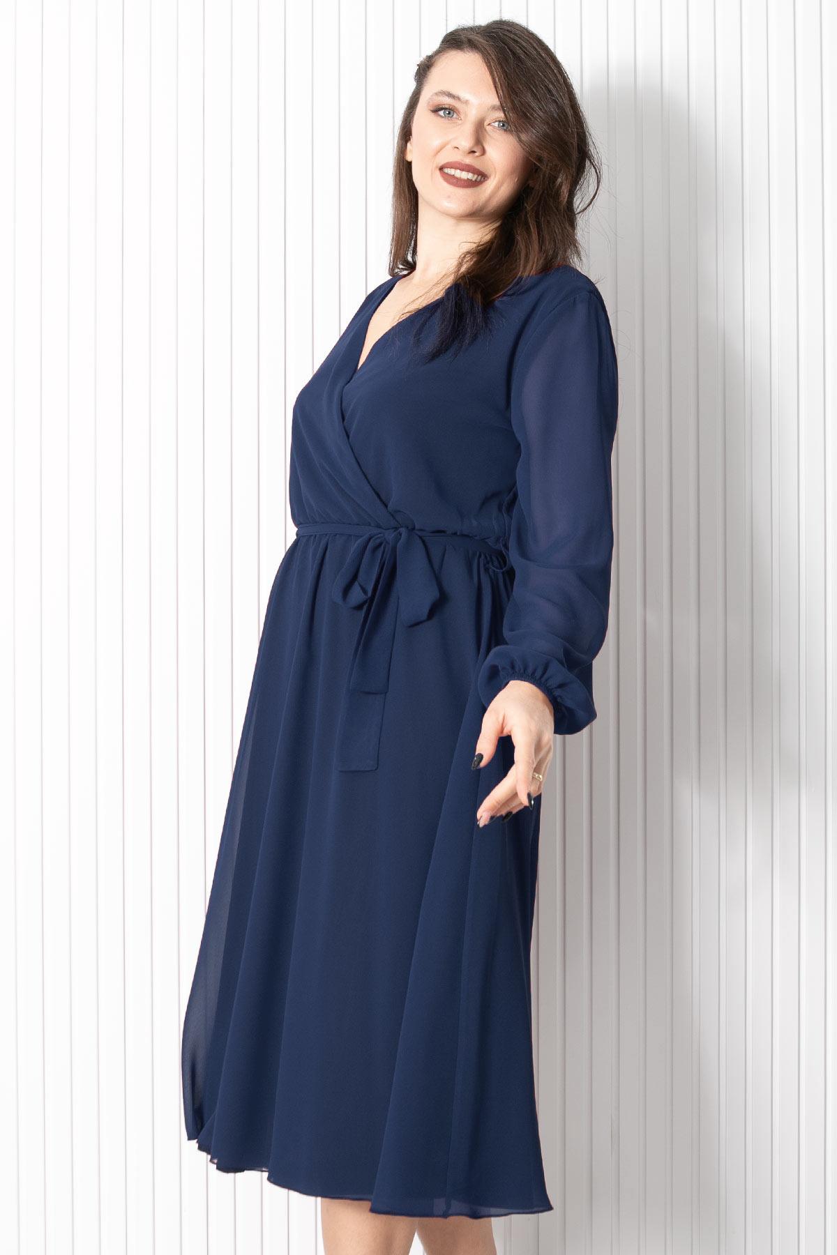 Kemer Detaylı Şifon Abiye Elbise Lacivert FHM916FHM916-LACİVERTFahima