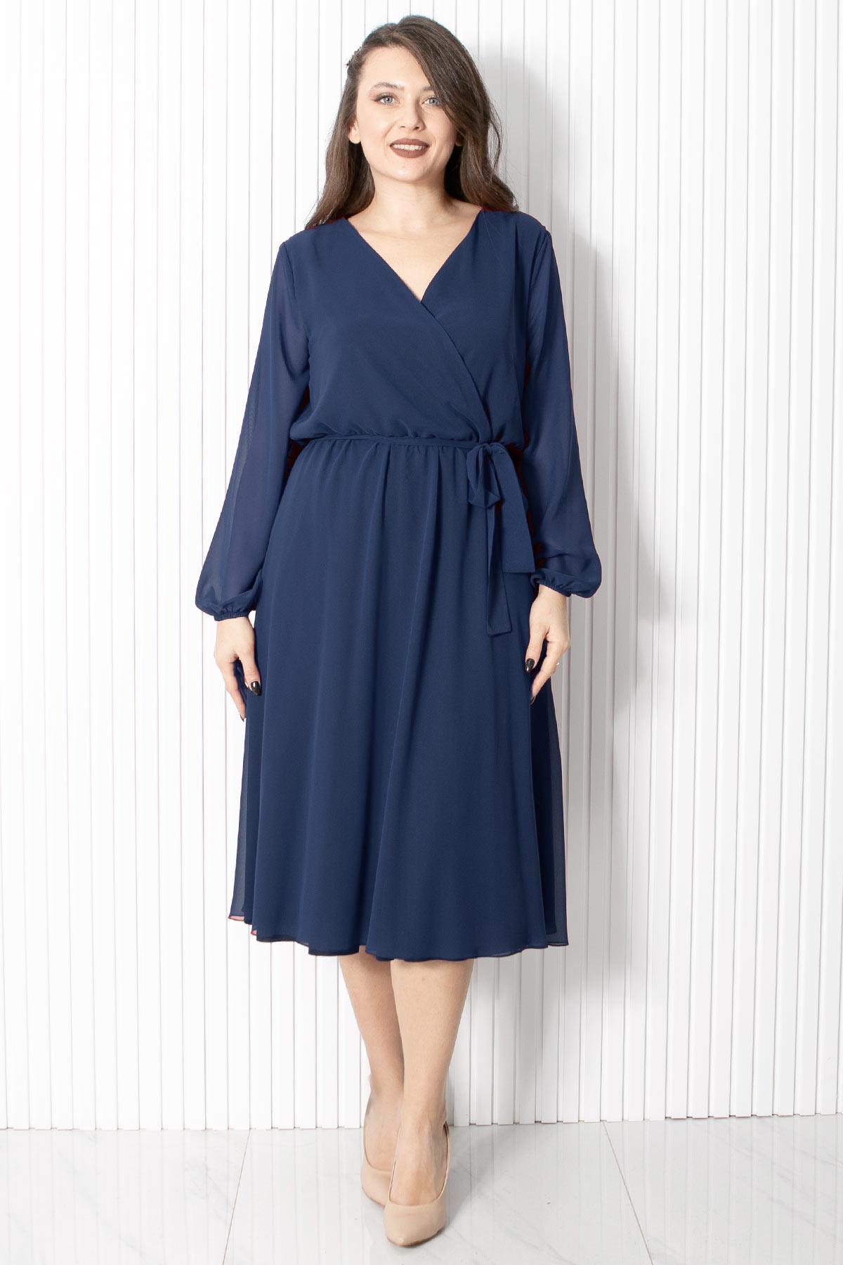 Kemer Detaylı Şifon Abiye Elbise Lacivert FHM916FHM916-LACİVERTFahima