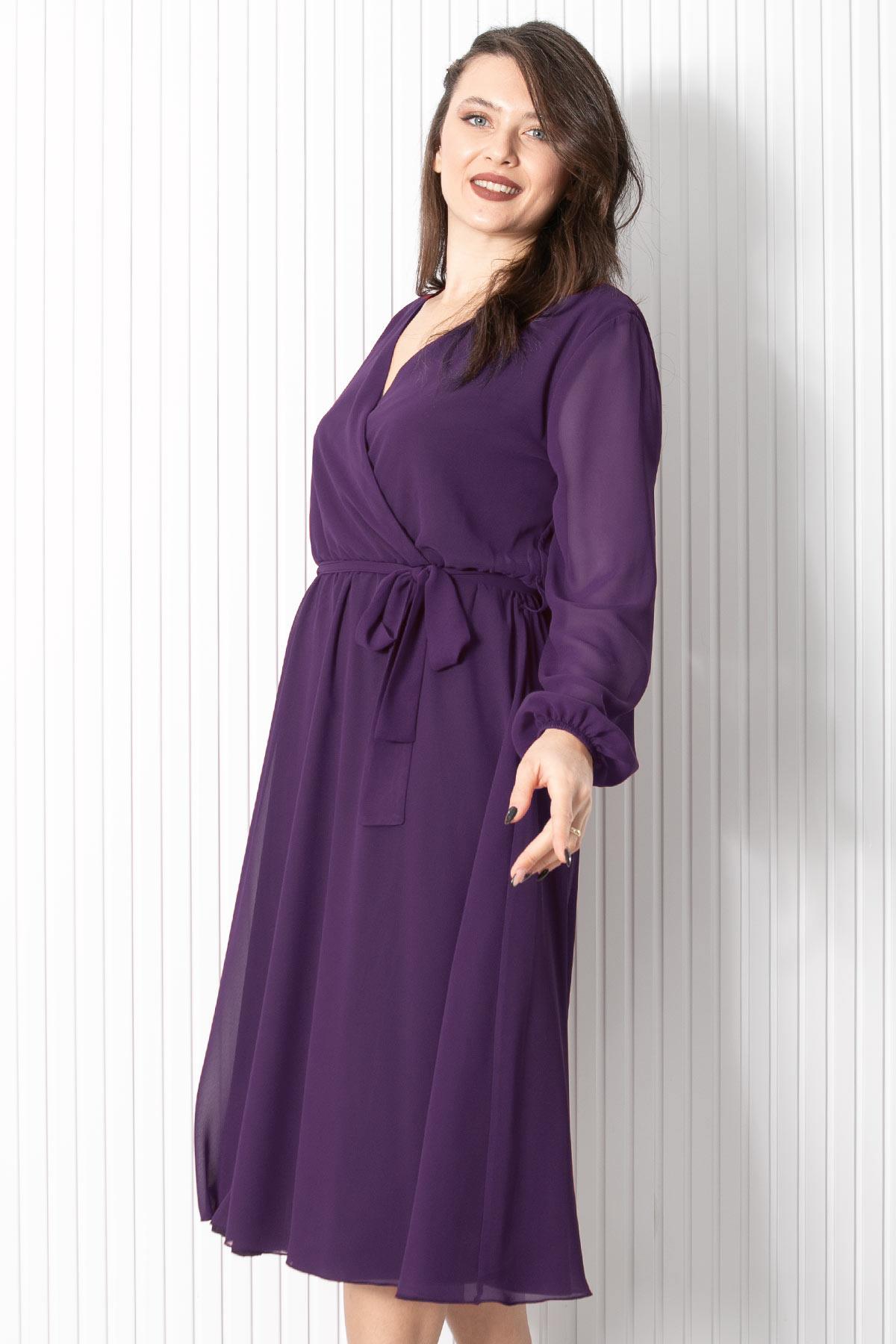 Kemer Detaylı Şifon Abiye Elbise Mor FHM916FHM916-MORFahima