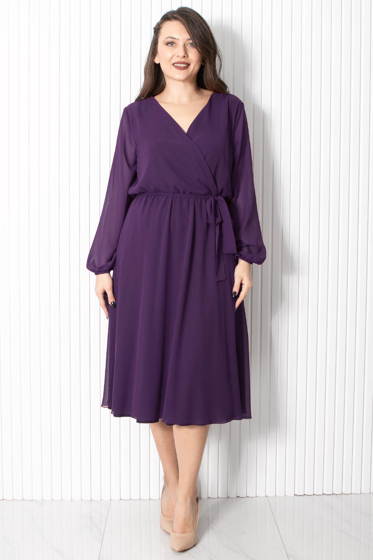 Kemer Detaylı Şifon Abiye Elbise Mor FHM916FHM916-MORFahima